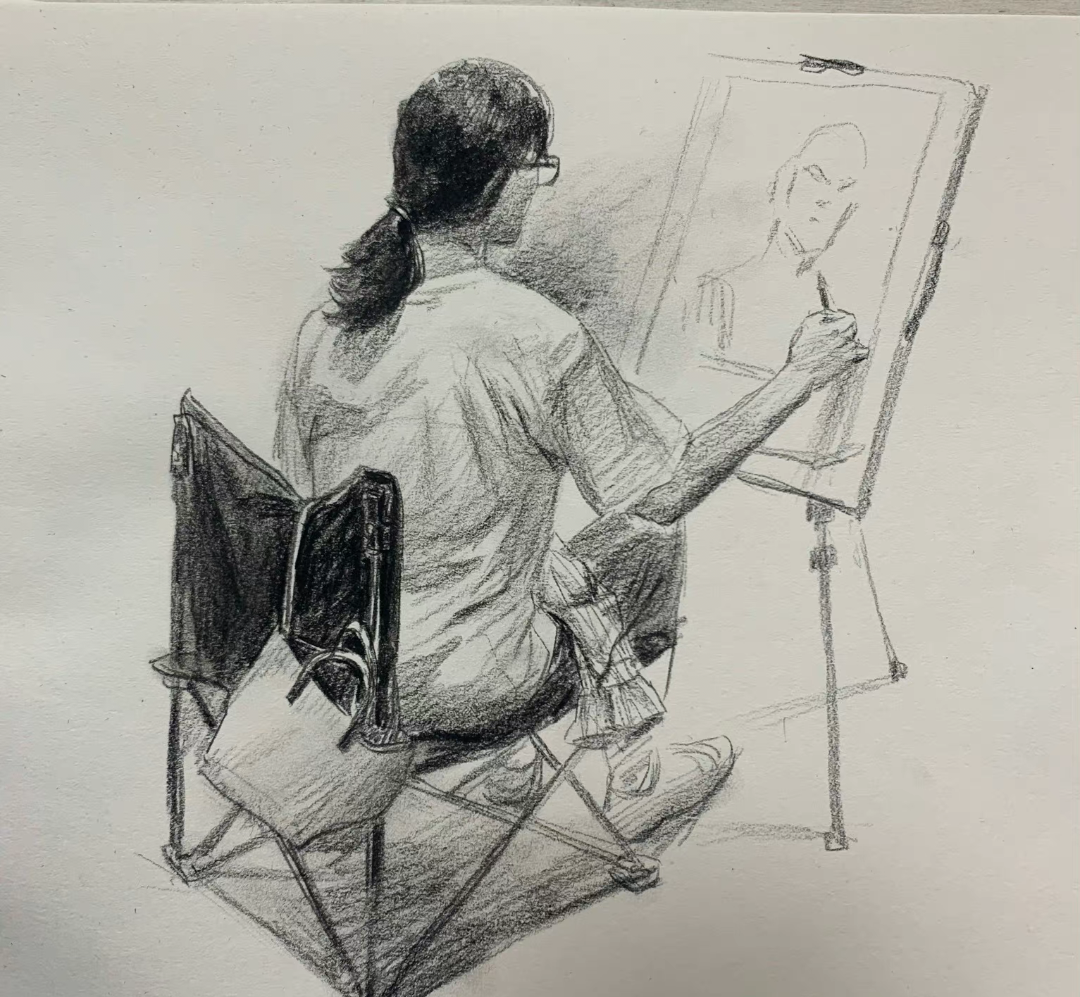 Seated artist observational sketch