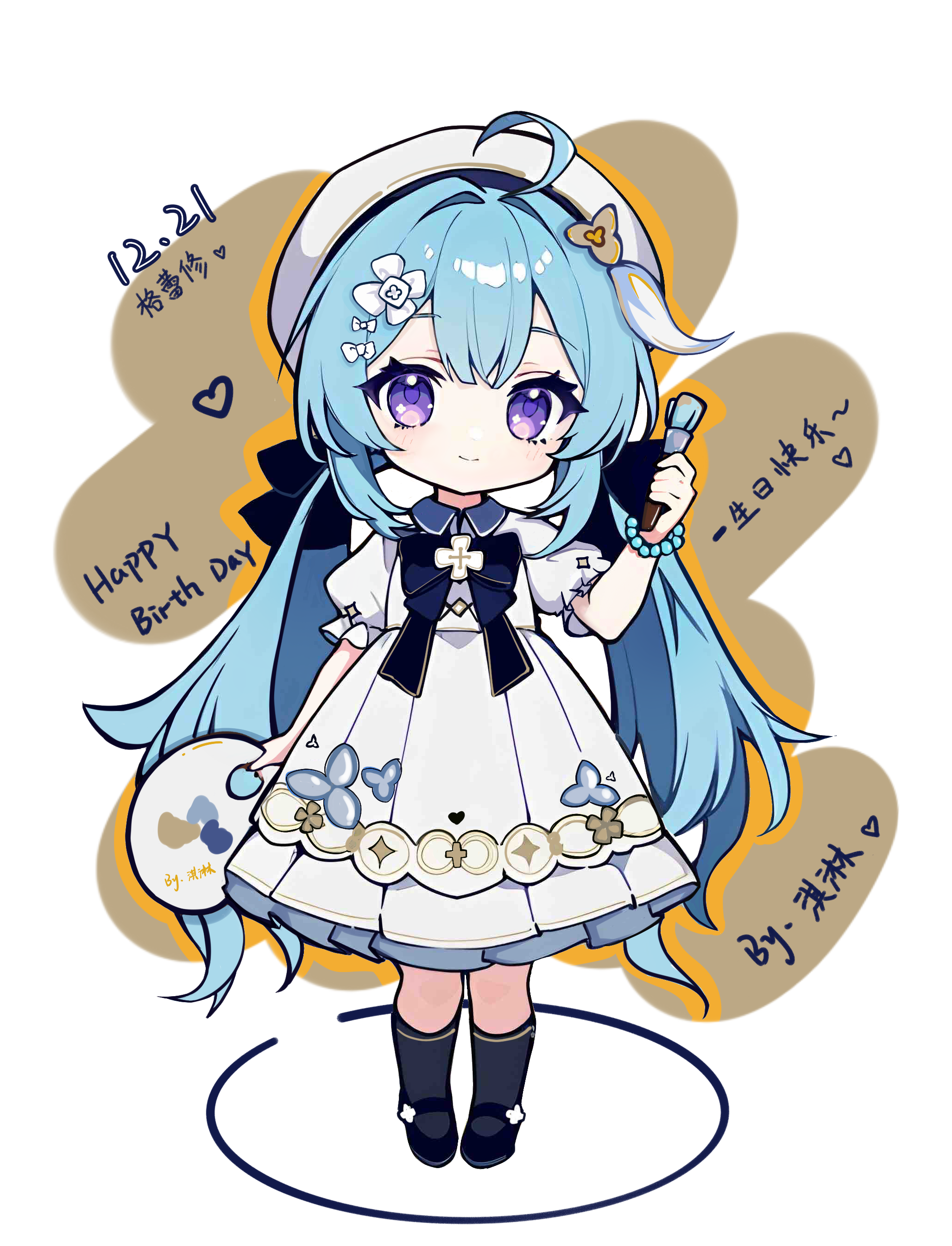 Blue-haired character illustration
