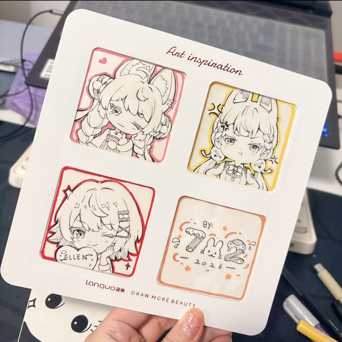 Character icon sketches on a tablet