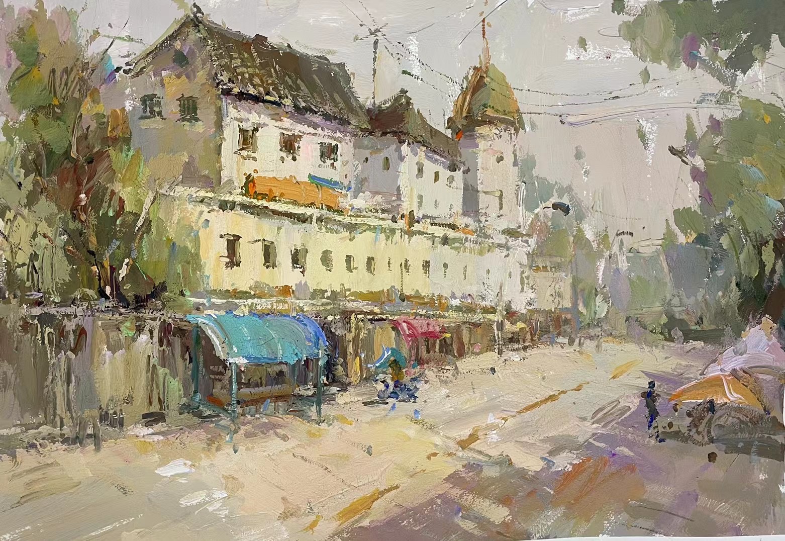 Sunlit street colour study